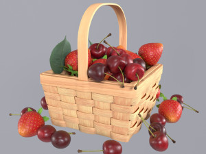 Basket with cherries and strawberries 3D Model