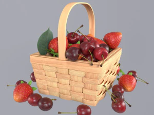 Basket with cherries and strawberries 3D Model