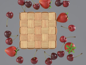 Basket with cherries and strawberries 3D Model