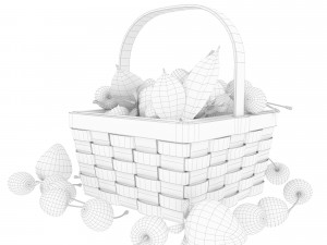 Basket with cherries and strawberries 3D Model