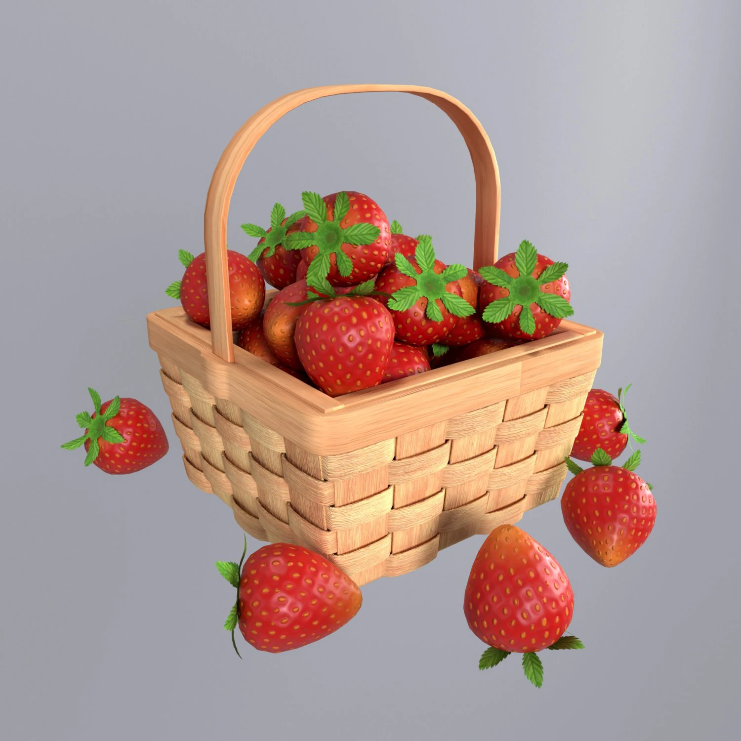 Basket with strawberries 3D Model .c4d .max .obj .3ds .fbx .stl .blend