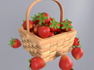 Cestino con fragole Modello 3D