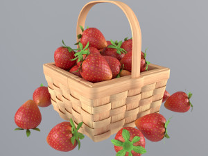 Basket with strawberries 3D Model