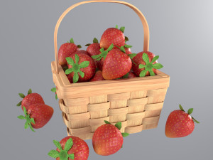 Basket with strawberries 3D Model