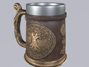Viking Mug Wood Style 3D 模型