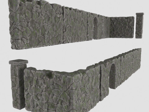 Stone wall with ivy Modello 3D