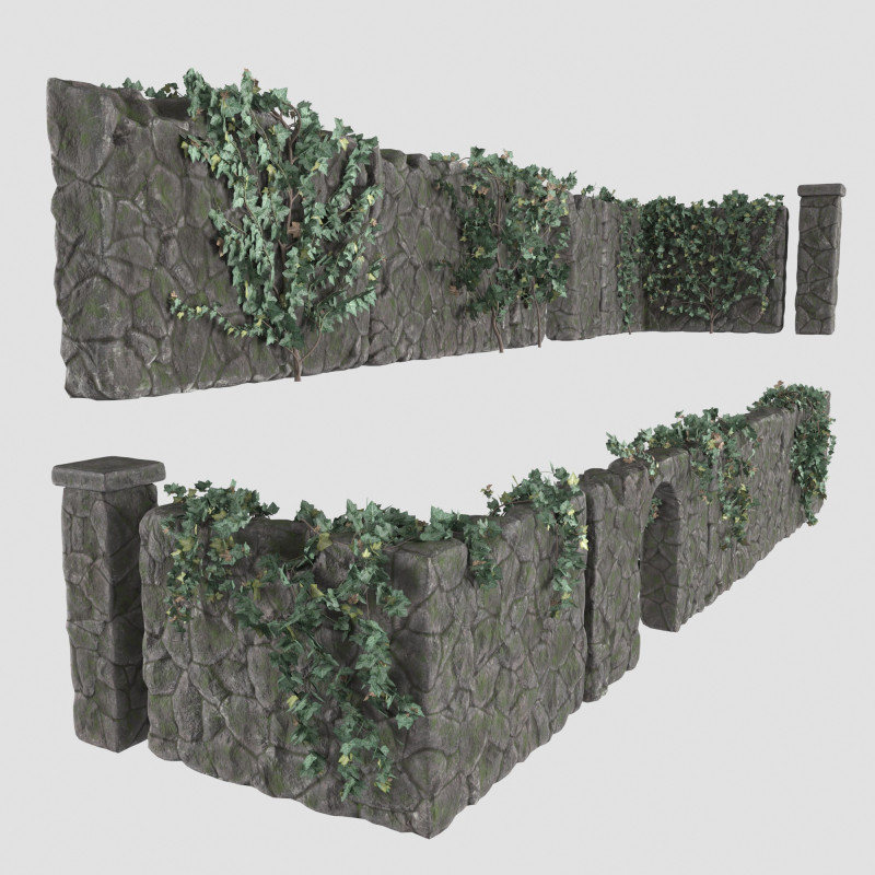 Stone wall with ivy Modello 3D .c4d .max .obj .3ds .fbx .stl .blend 