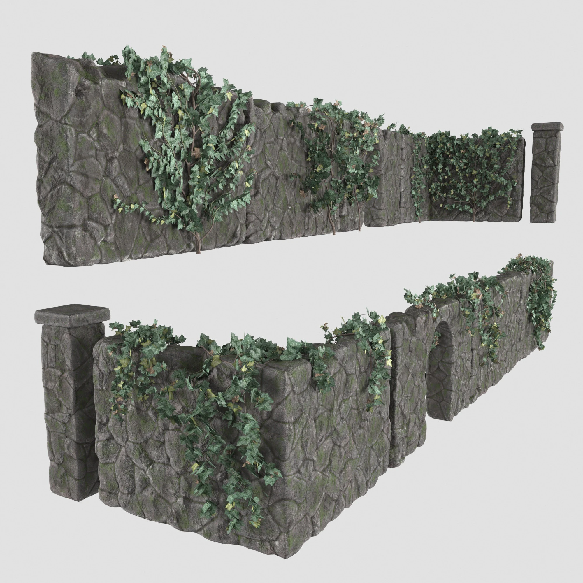 Stone wall with ivy 3D Model .c4d .max .obj .3ds .fbx .stl .blend 