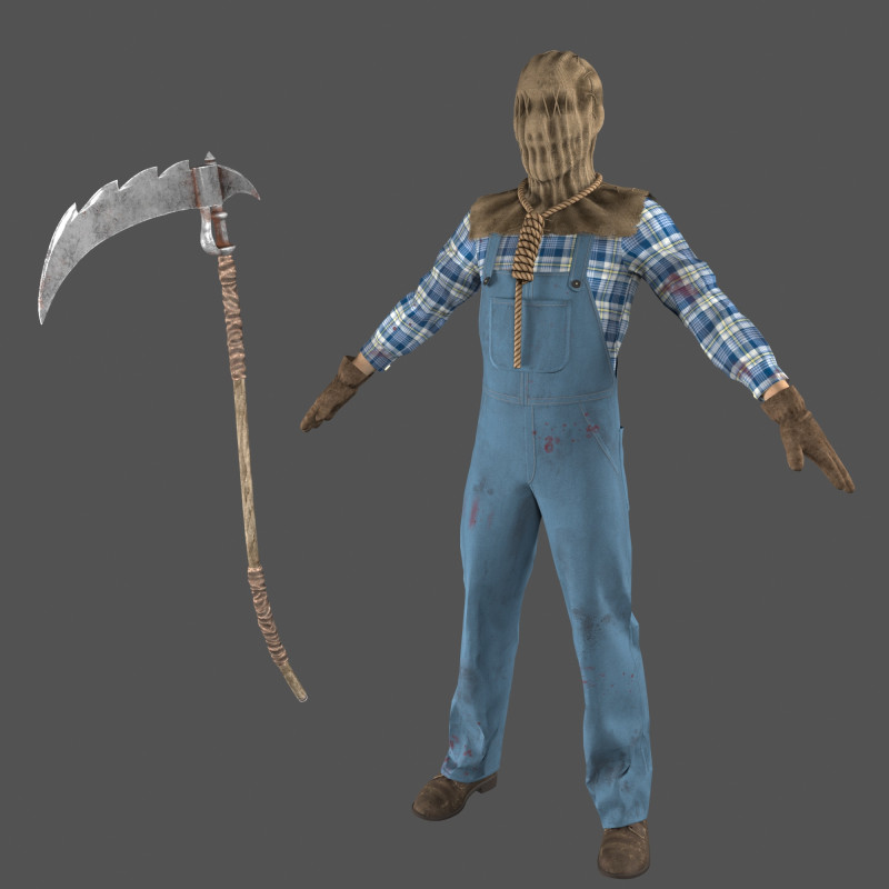 Scarecrow reaper with scythe 3D Model .c4d .max .obj .3ds .fbx .stl .blend 