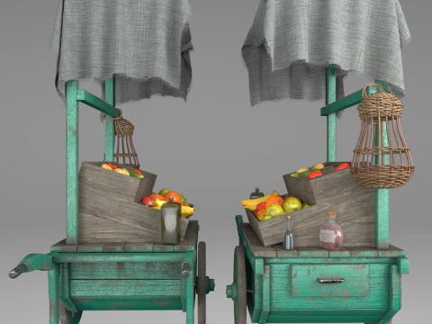 Vintage wheelbarrow counter with vegetables and fruits 3D Model