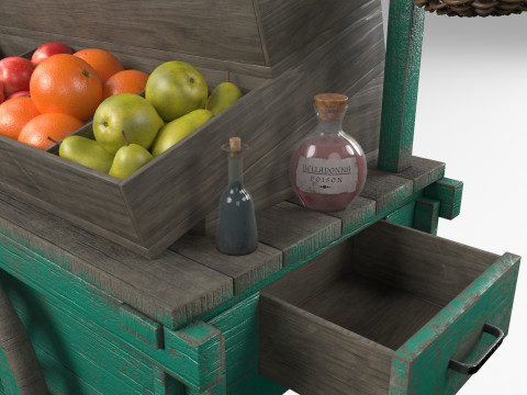 Vintage wheelbarrow counter with vegetables and fruits 3D Model