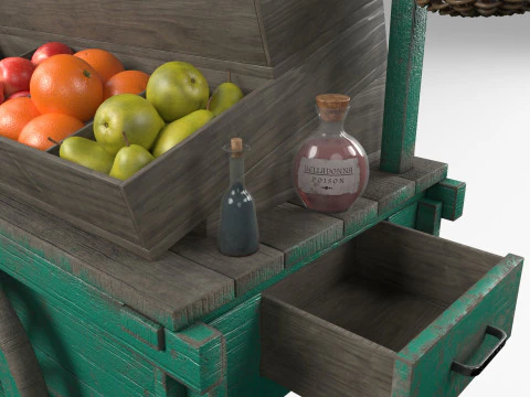 Vintage wheelbarrow counter with vegetables and fruits 3D Model