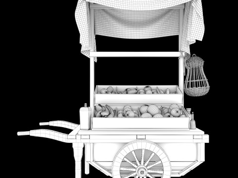 Vintage wheelbarrow counter with vegetables and fruits 3D Model