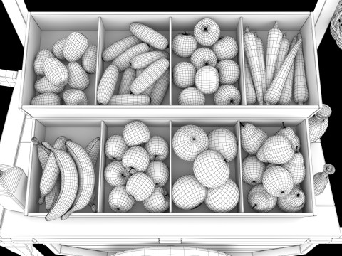 Vintage wheelbarrow counter with vegetables and fruits 3D Model