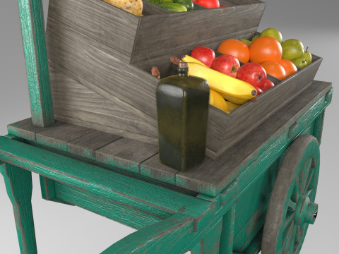 Vintage wheelbarrow counter with vegetables and fruits 3D Model