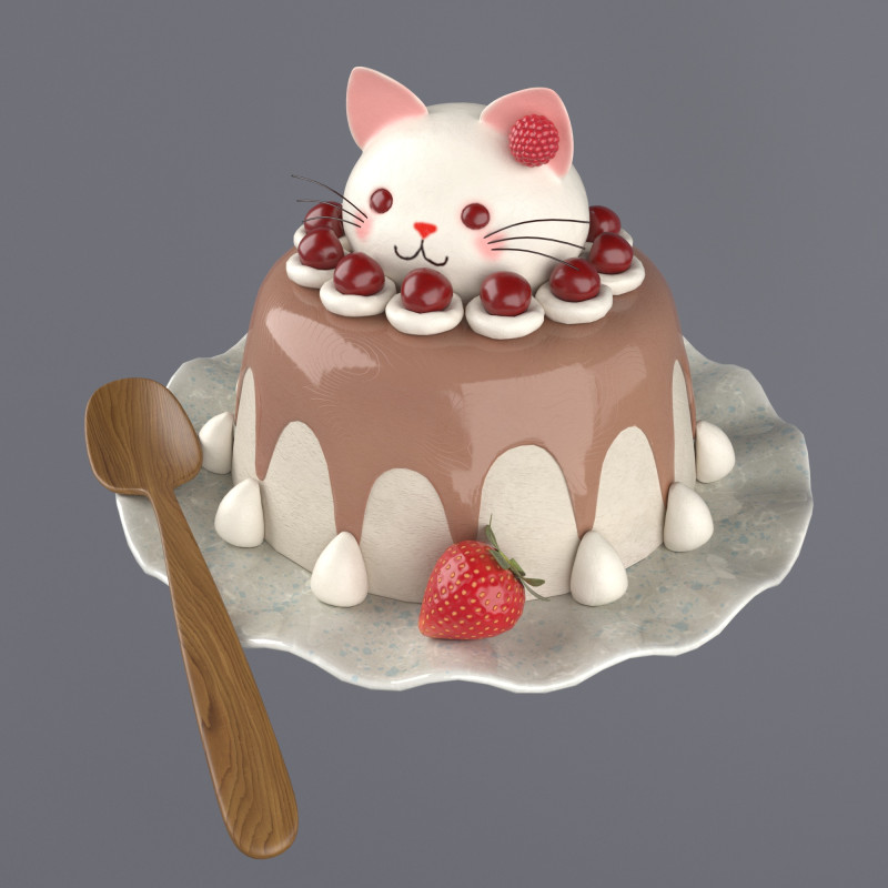 Dessert with a decorative cat 3Dモデル .c4d .max .obj .3ds .fbx .stl .blend 