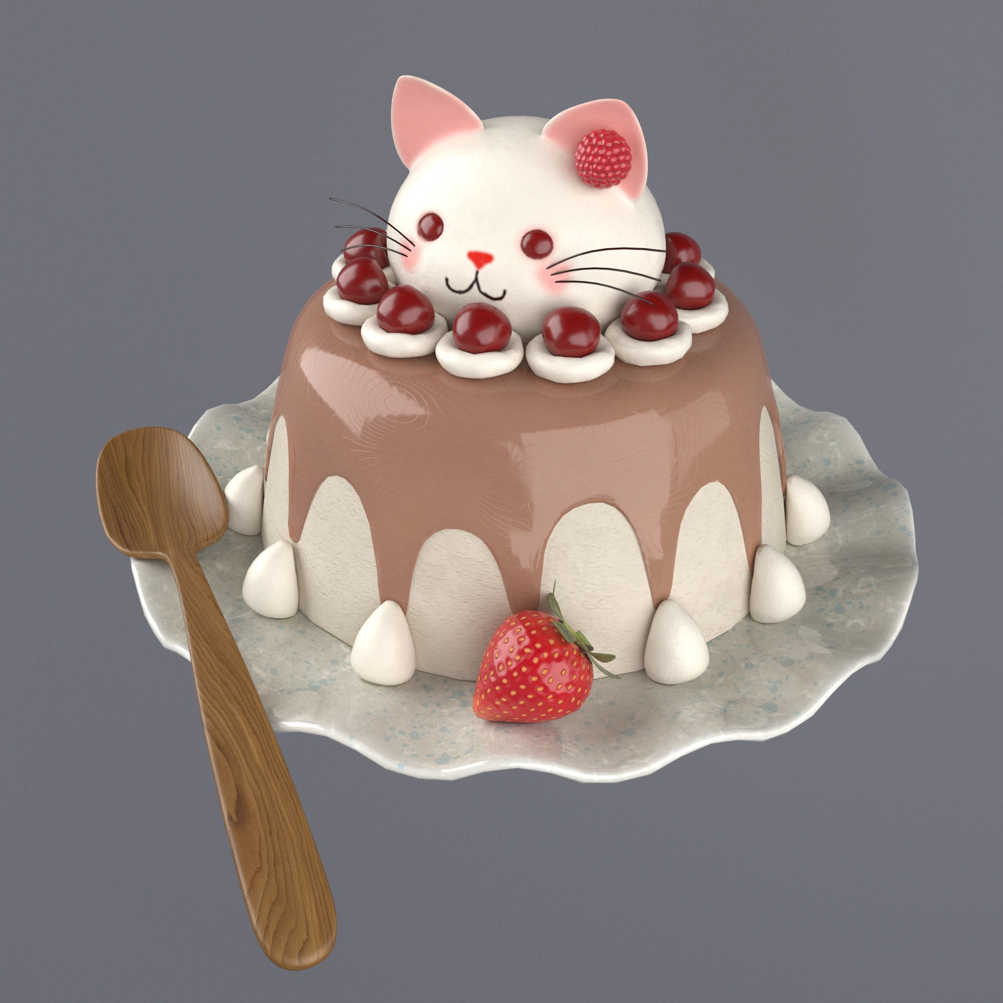 Dessert with a decorative cat 3D Model .c4d .max .obj .3ds .fbx .stl .blend