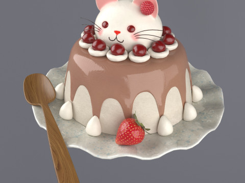 Dessert with a decorative cat Modelo 3D