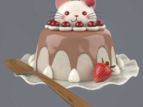 Dessert with a decorative cat 3Dモデル
