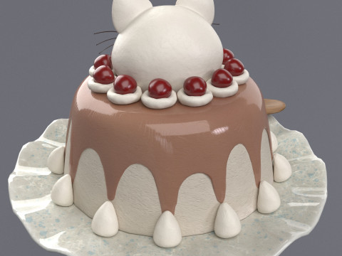 Dessert with a decorative cat 3Dモデル