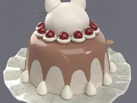 Dessert with a decorative cat 3D Model