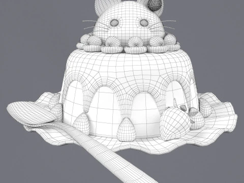 Dessert with a decorative cat 3D Model