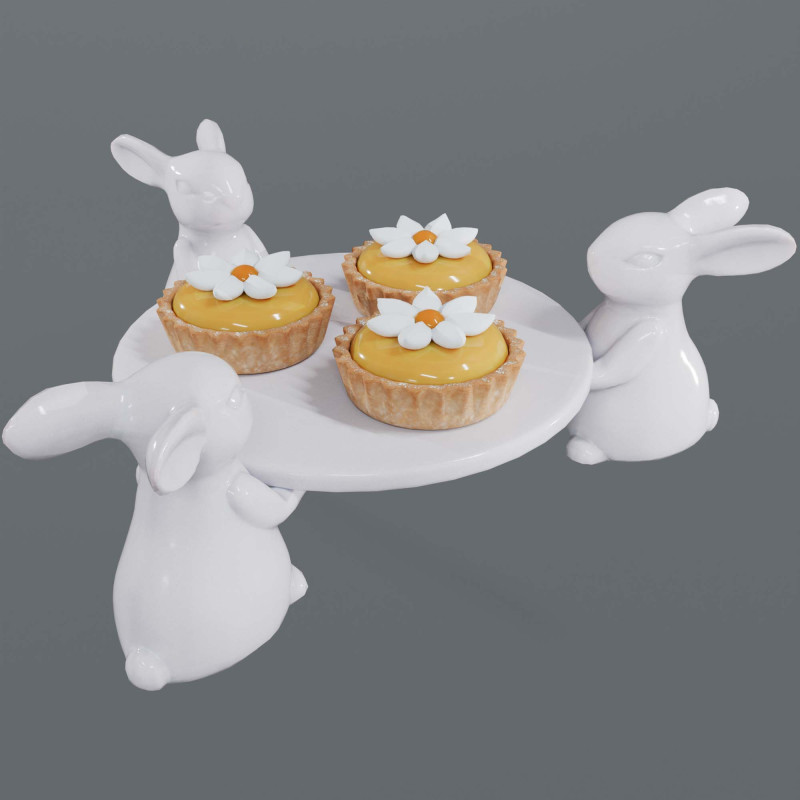 Dessert on a Tray with Rabbits Modelo 3D .c4d .max .obj .3ds .fbx .stl .blend 