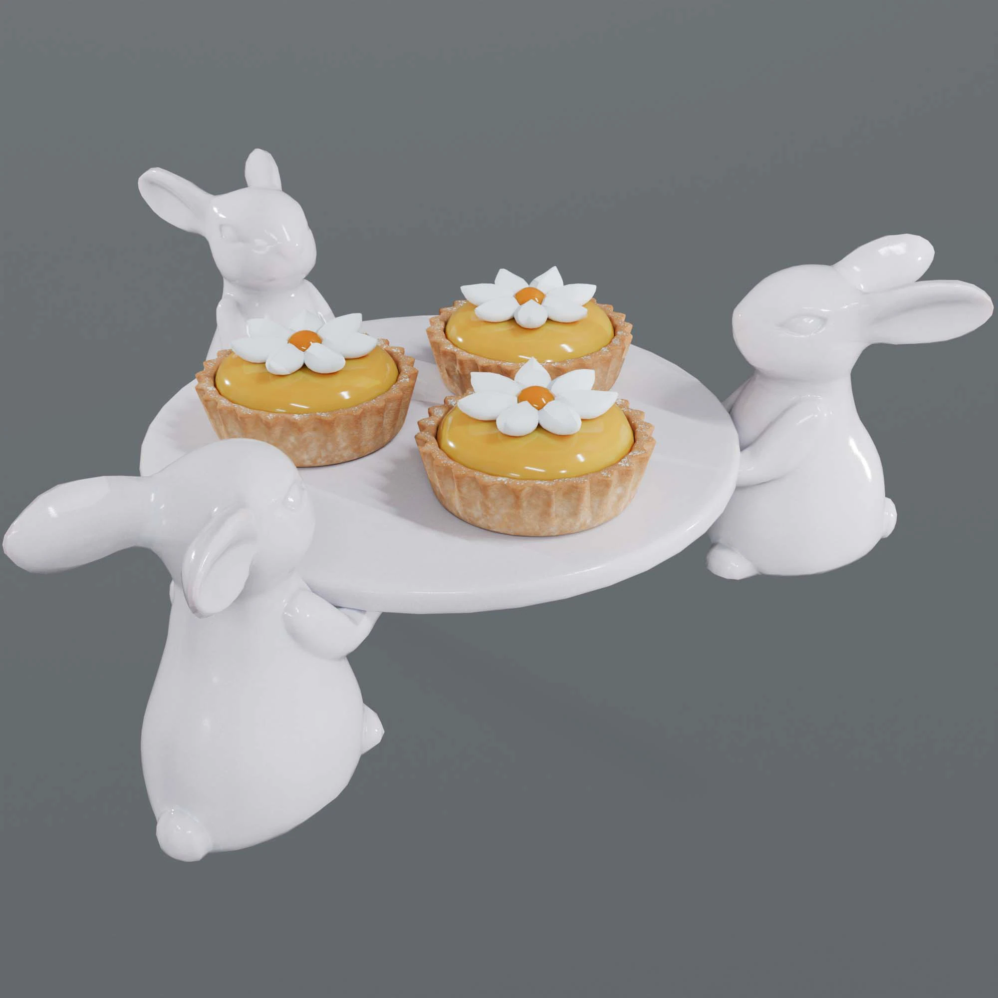 Dessert on a Tray with Rabbits 3D Model .c4d .max .obj .3ds .fbx .stl .blend