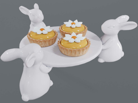 Dessert on a Tray with Rabbits 3D Model