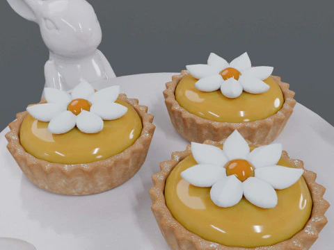 Dessert on a Tray with Rabbits 3D Model