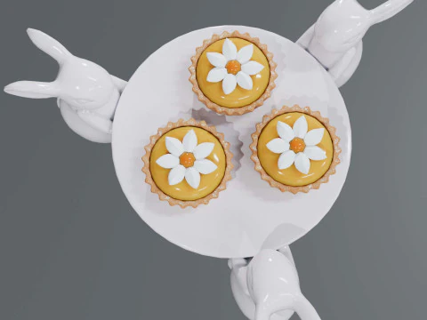 Dessert on a Tray with Rabbits 3D Model