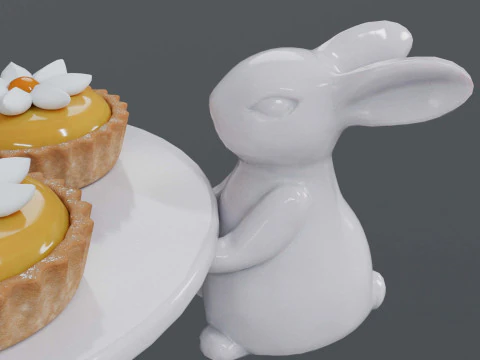 Dessert on a Tray with Rabbits 3D Model