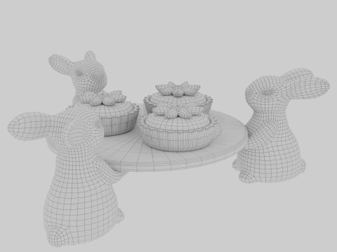 Dessert on a Tray with Rabbits 3D Model