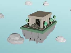 low poly temple island floating in sky 3D Model