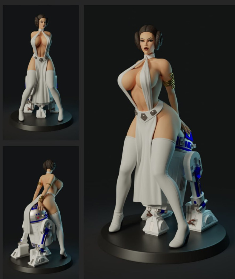 Leia and R2 3D-printmodel .c4d .max .obj .3ds .fbx .stl .blend 