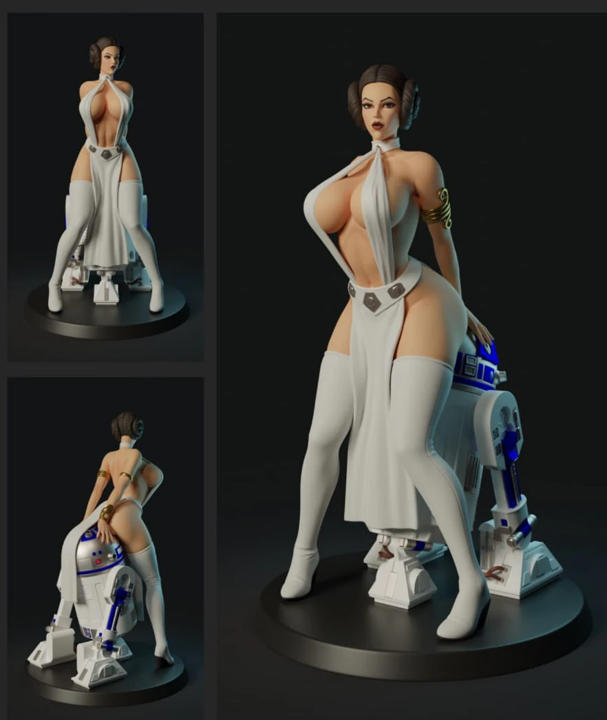 Leia and R2 3D Print Model .c4d .max .obj .3ds .fbx .stl .blend 