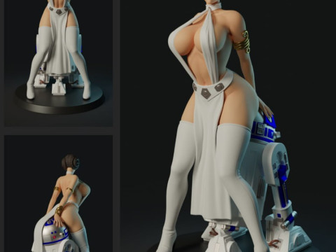 Leia and R2 3D Print Model