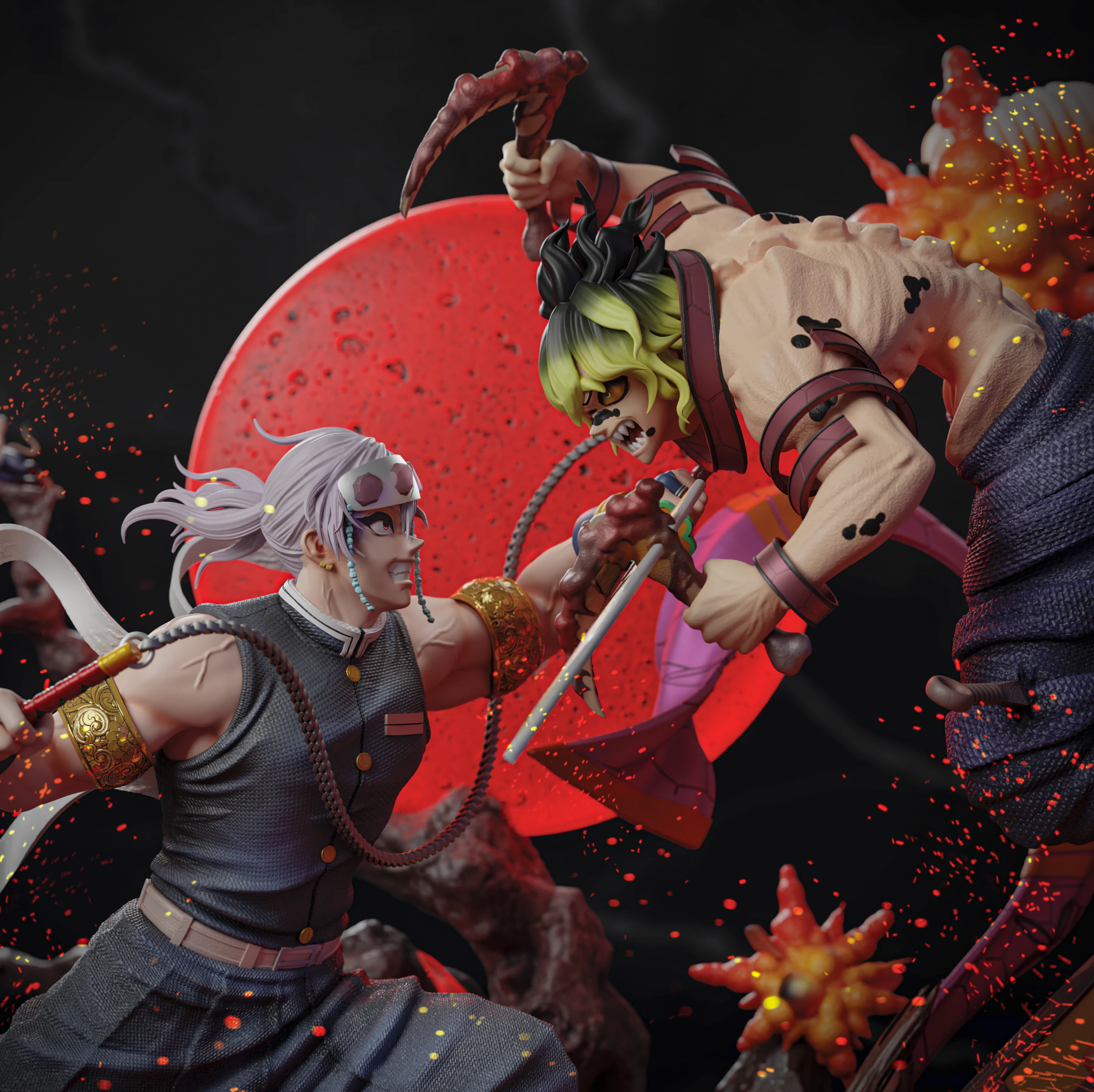 Gyutaro vs Tengen 3D Print Model .c4d .max .obj .3ds .fbx .stl .blend 