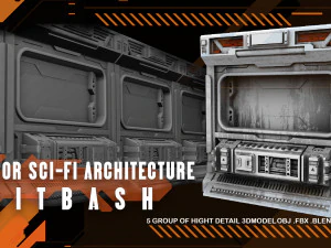 Kitbash de arquitetura de fic&ccedil;&atilde;o cient&iacute;fica vol 1 paredes Modelo 3D