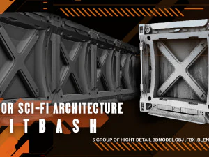 Kitbash de arquitetura de fic&ccedil;&atilde;o cient&iacute;fica vol 1 paredes Modelo 3D