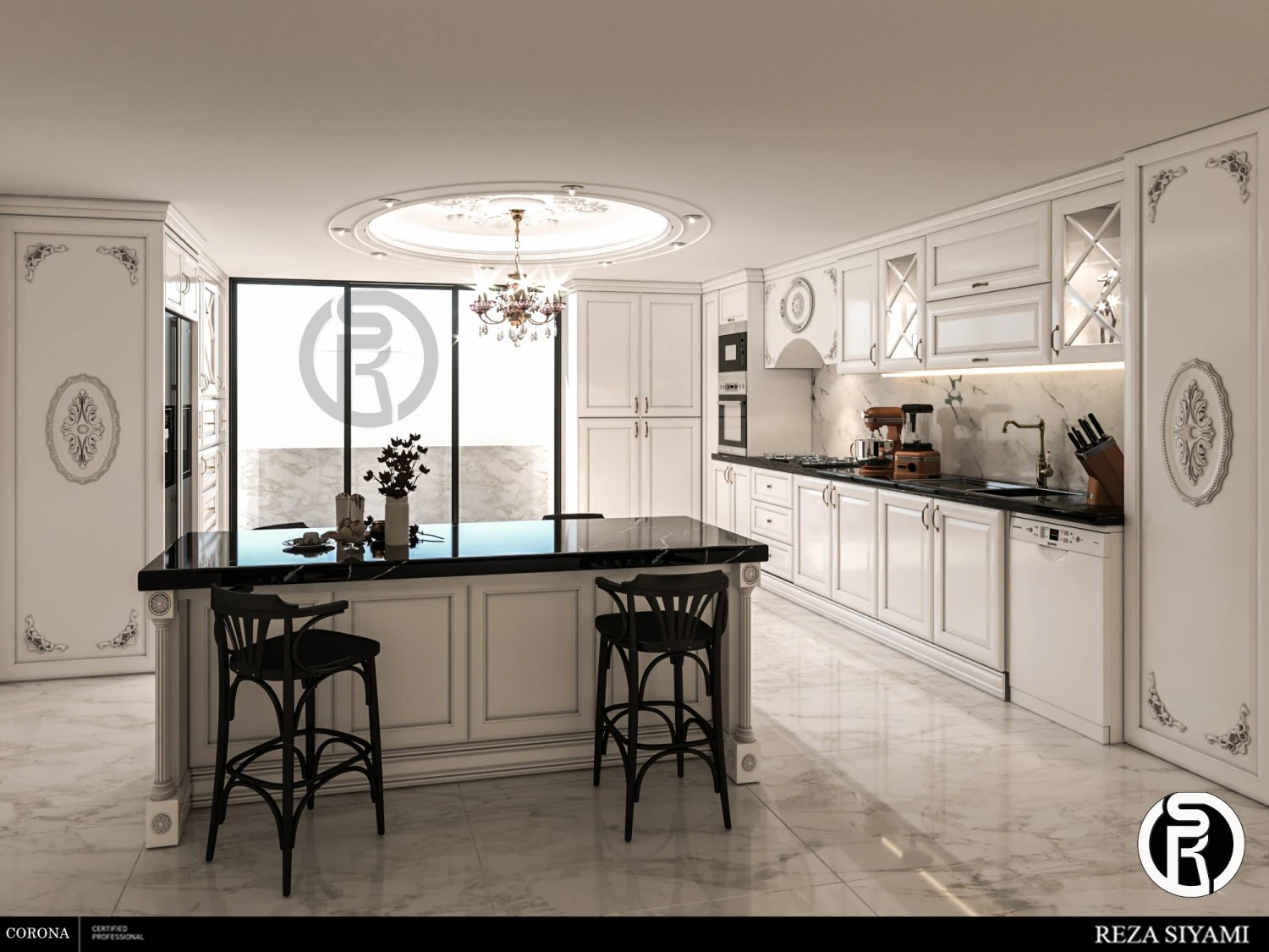 neo classic kitchen 13 3D Model .c4d .max .obj .3ds .fbx .stl .blend 