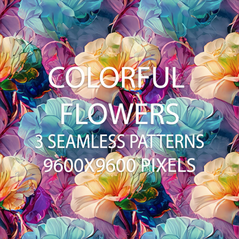3 Colorful Flowers Seamless Patterns CG Tekstury .c4d .max .obj .3ds .fbx .stl .blend 