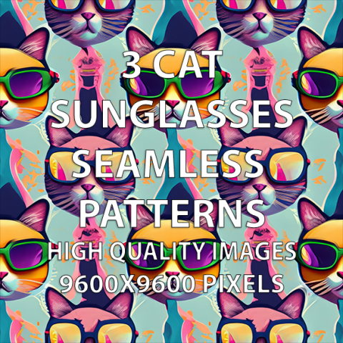 3 Cat Sunglasses Seamless Patterns CG Dokuları .c4d .max .obj .3ds .fbx .stl .blend 
