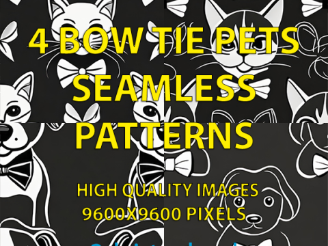 4 Bow Tie Pets BW Seamless Patterns Prints CG Textures