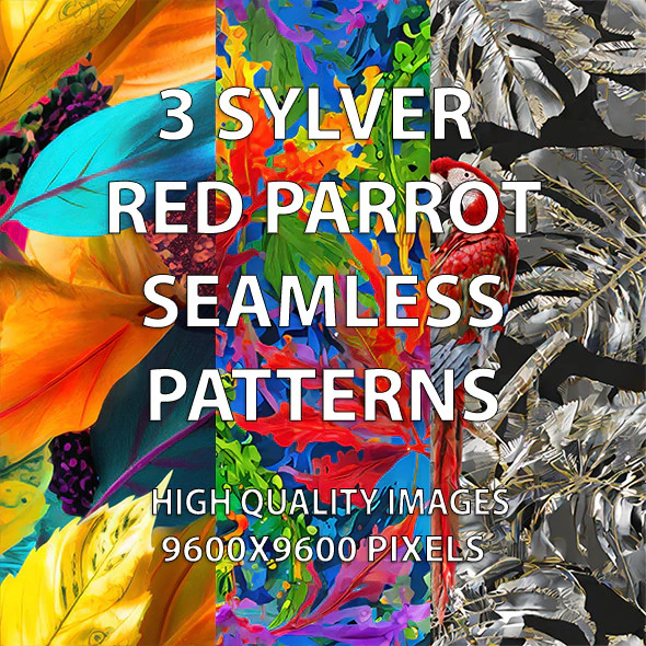 3 Sylver Red Parrot Seamless Patterns Prints CG Textures .c4d .max .obj .3ds .fbx .stl .blend 