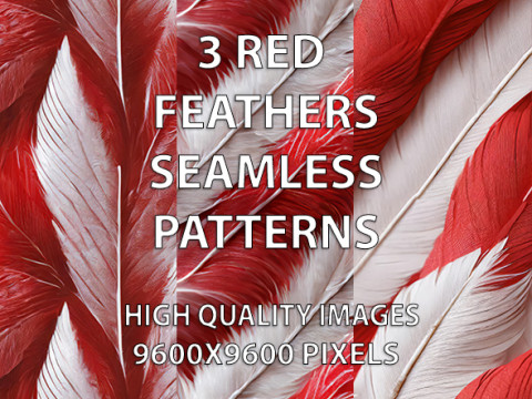 3 Red Feathers Seamless Patterns CG テクスチャ