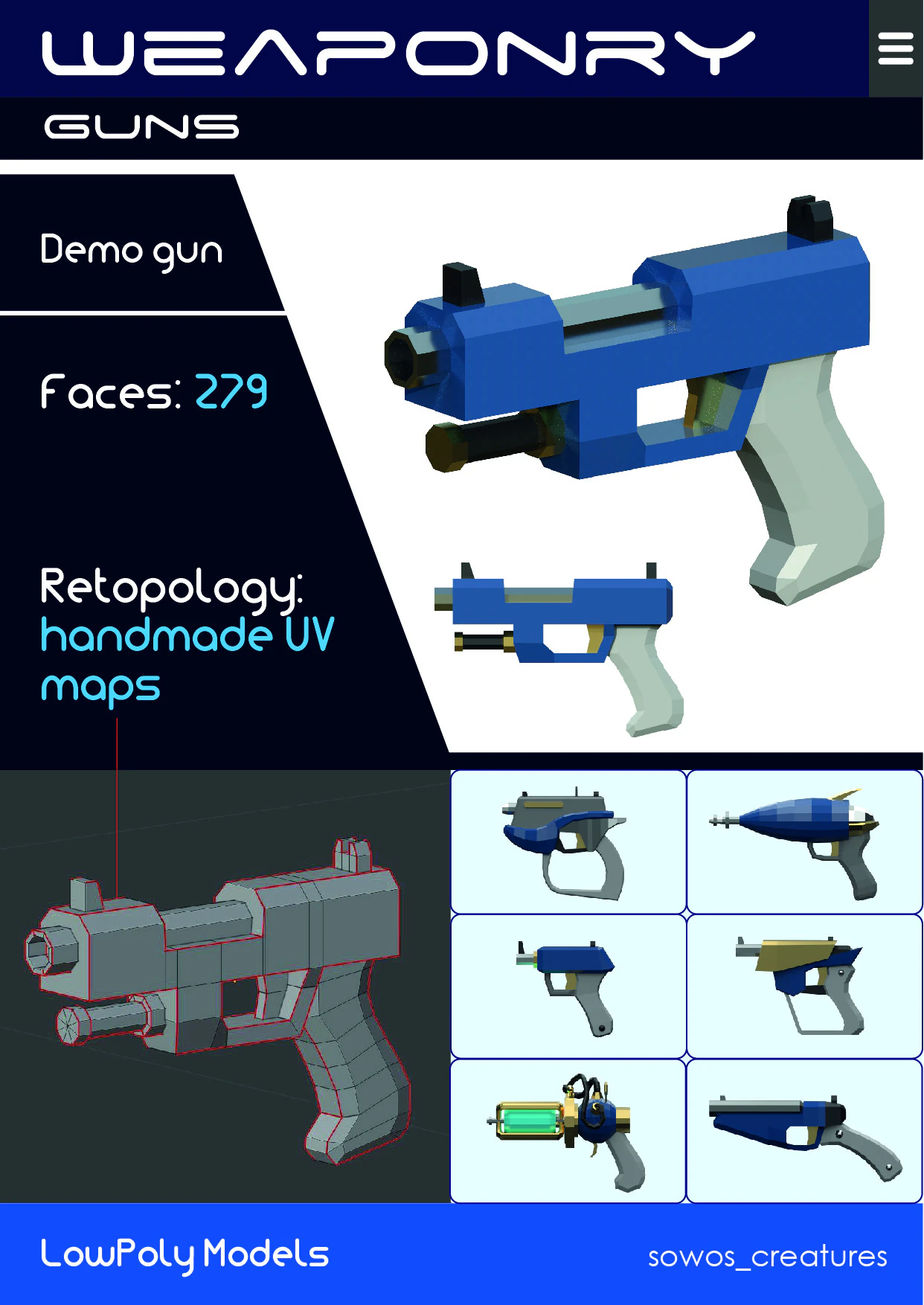 Lowpoly demo weapon 3D Model .c4d .max .obj .3ds .fbx .stl .blend 