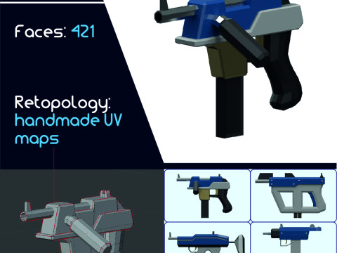 Lowpoly submachine weapon 3D Model