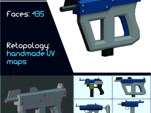 Lowpoly submachine weapon 3D Model