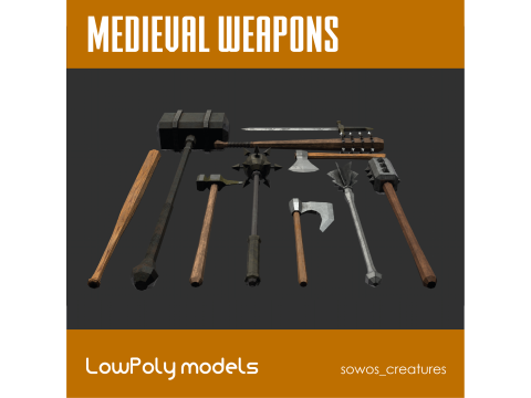 Lowpoly medieval melee weapons Modelo 3D